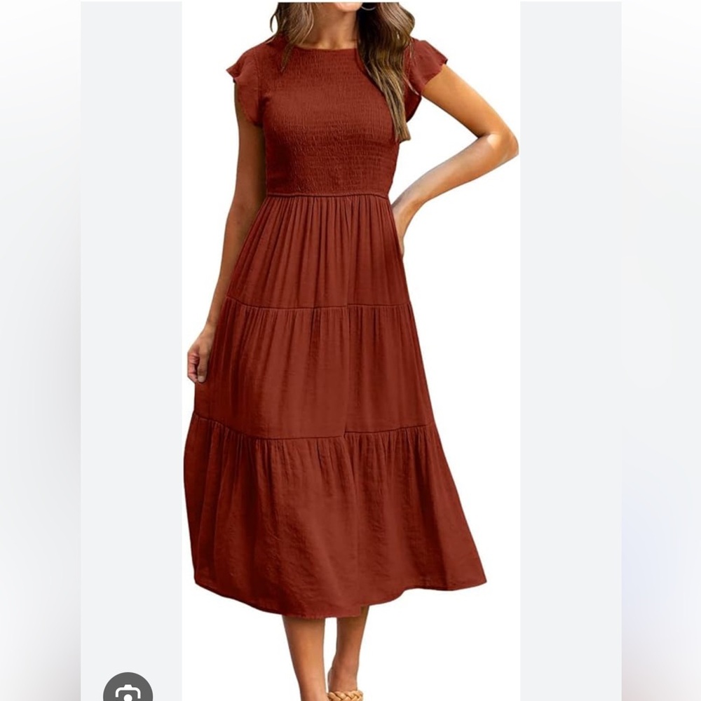 Rust Tiered Midi Dress
